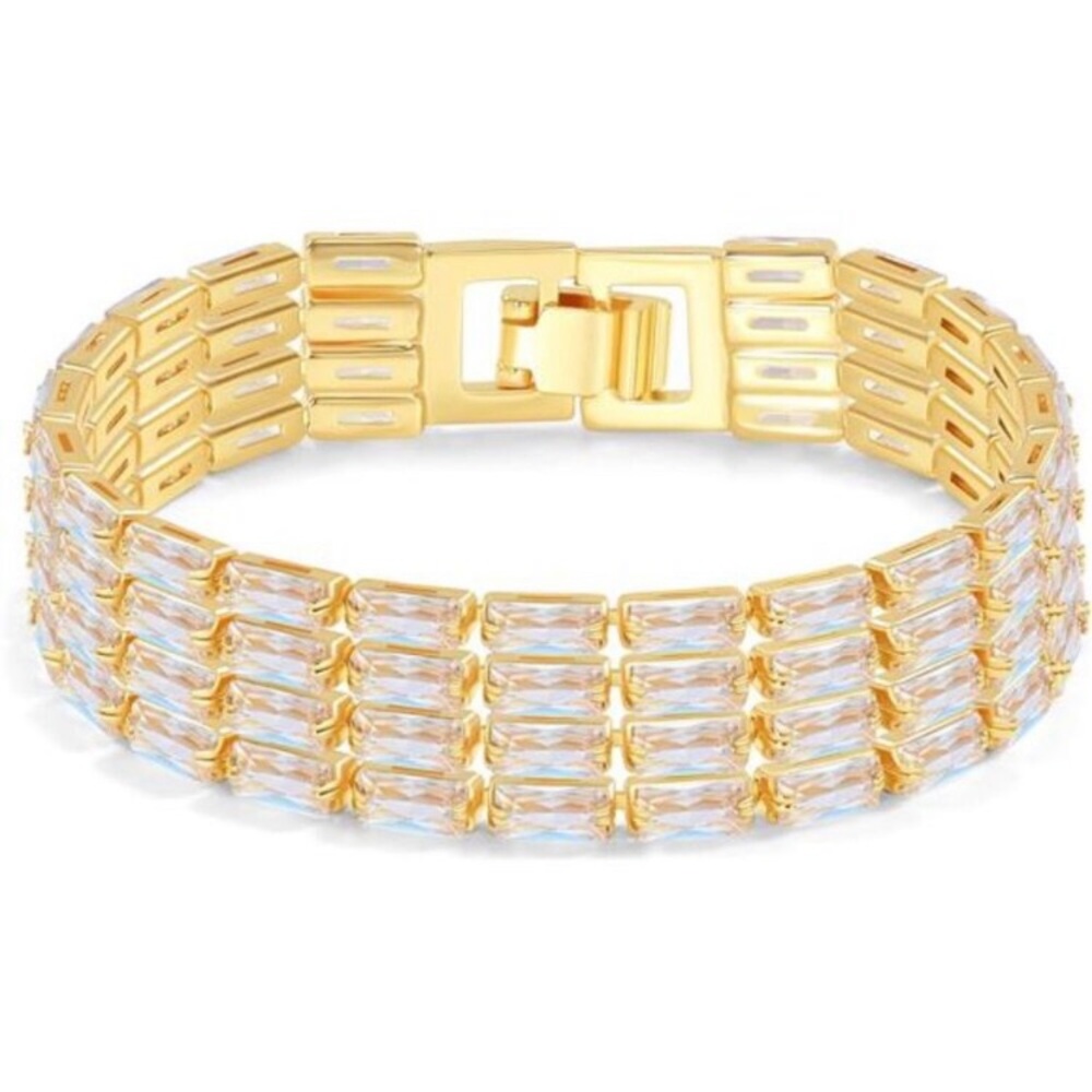 Gold Plated CZ Tennis Bracelet for Women Sparkly Adjustable Dainty Jewelry Gift